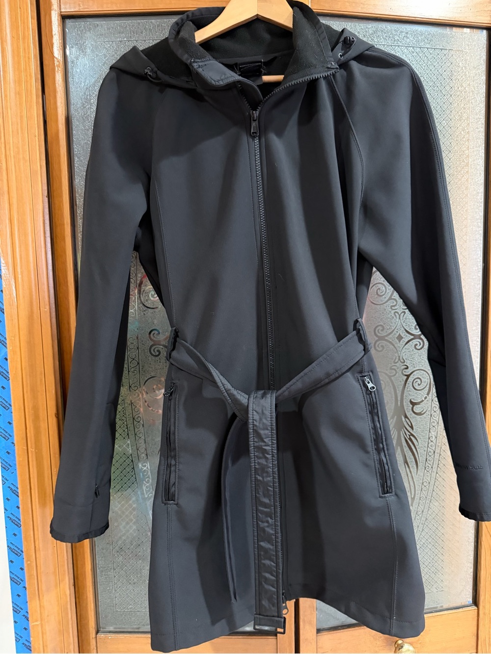 North Face Waterproof Lined Hood Belted Black Women's Trench Coat XL